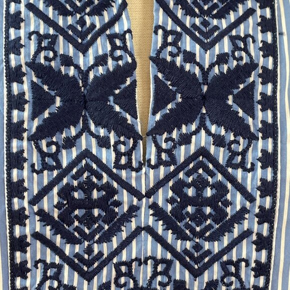 Chaps Womens XL Blue Stripe Long Sleeve Tunic Top With Embroidered Front Shirt - Picture 3 of 9